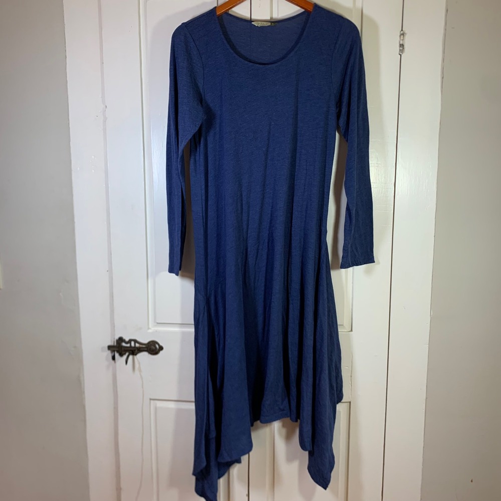 Chalet Womens Blue Long Sleeve Handkerchief Hem Midi Dress Size S Made in USA